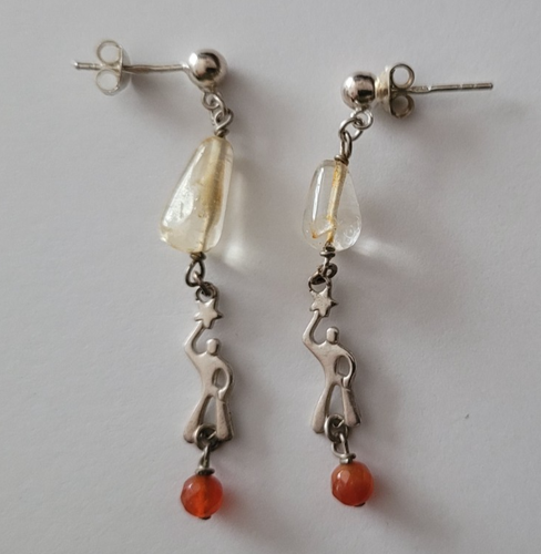 Boucles D'Oreilles Argent Fleur - Obsidiana - Bijoux de créateur en Argent massif et Pierres