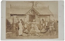 CDV CROQUET GROUP MALLETS & BALLS LAWN SPORT ANTIQUE CLAUDE PAULINE COMPANY 