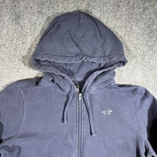 Hollister Navy Full Zip Hoodie Embroidered Logo Medium