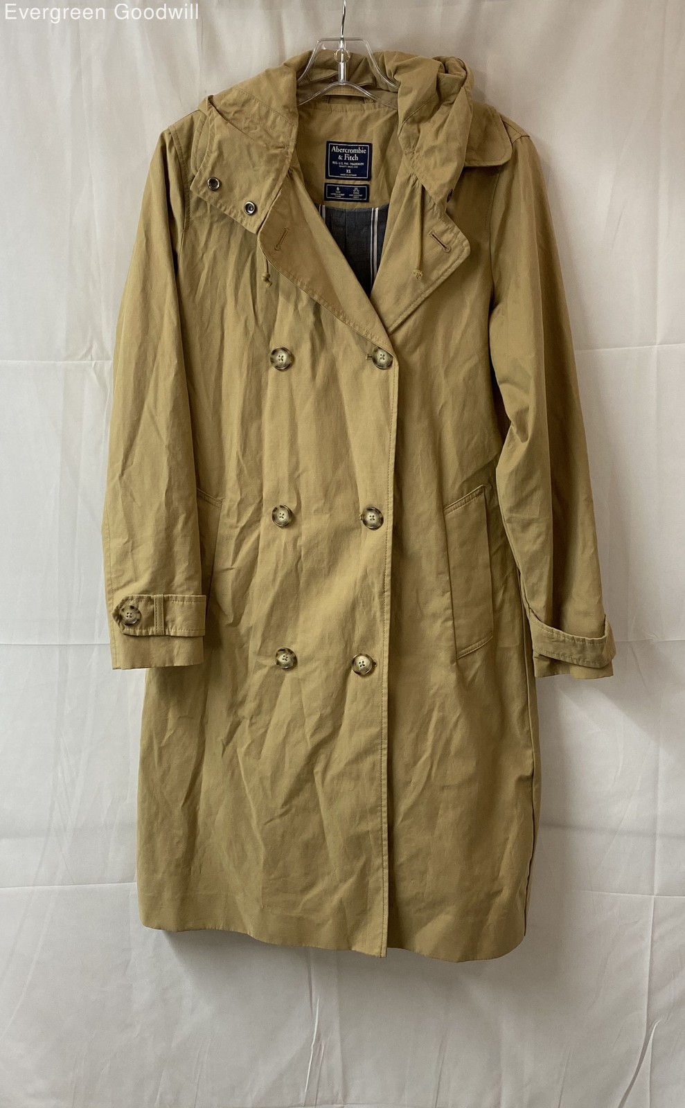 Abercrombie & Fitch Women's Beige Long Sleeve Hooded Trench Coat Size XS