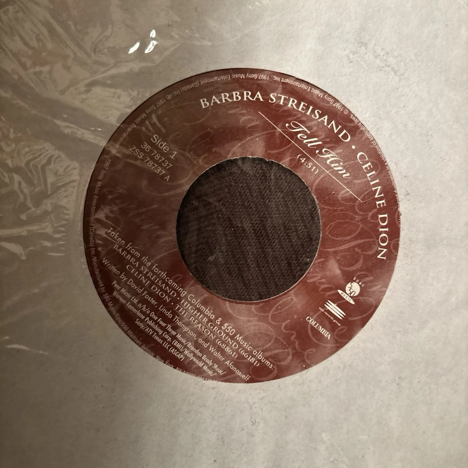 SEALED Barbra Streisand and Celine Dion 45 RPM Single RARE Tell Him Foto 3 de 4