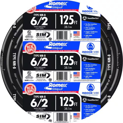 125 Ft. 6/2 Stranded Romex Simpull CU NM-B W/G Wire