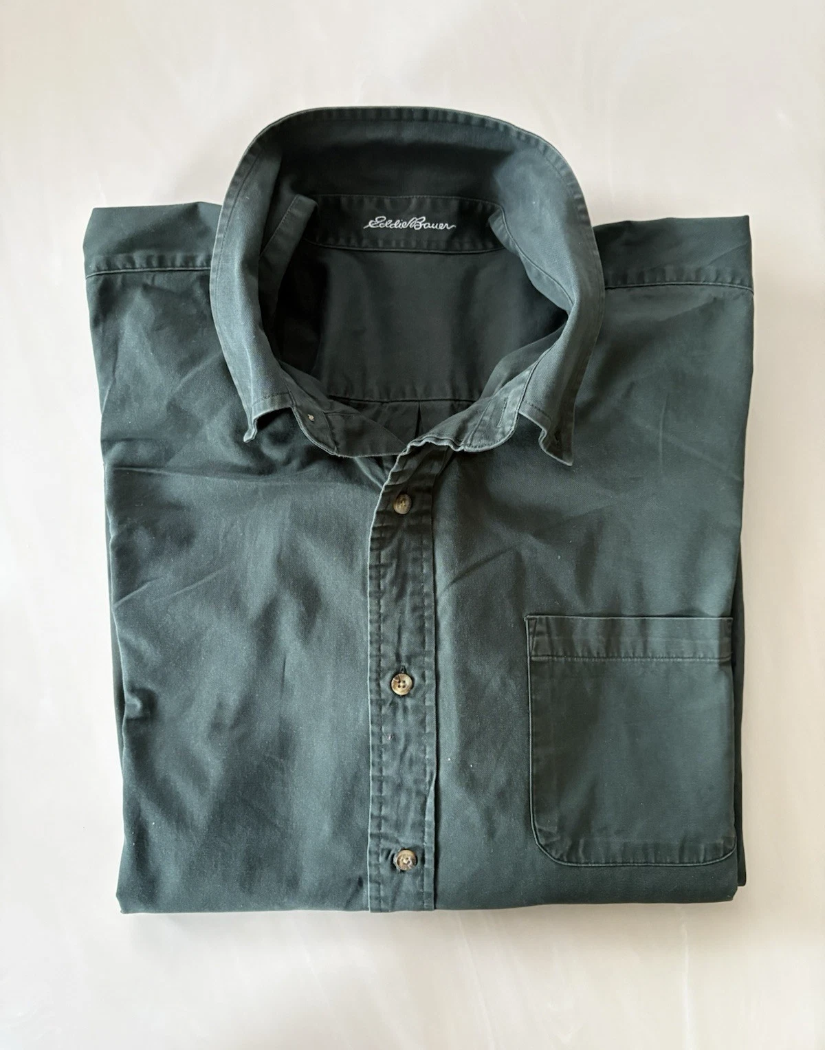 Eddie Bauer Men's Green XXL 100% Cotton Button Down Shirt Casual Outdoor