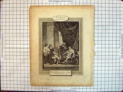 Original alter antiker Druck Religion Samuel David spielt vor Saul Männern