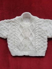 New Hand Knitted Baby's White Cardigan To Fit 0-6 Months