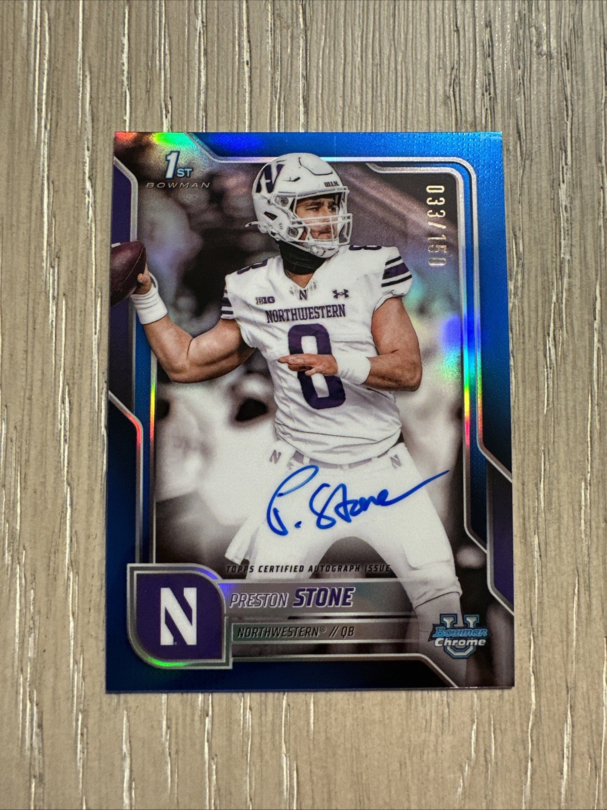 2025 Topps Bowman University Chrome Preston Stone BCA-PS Auto Blue /150 RC