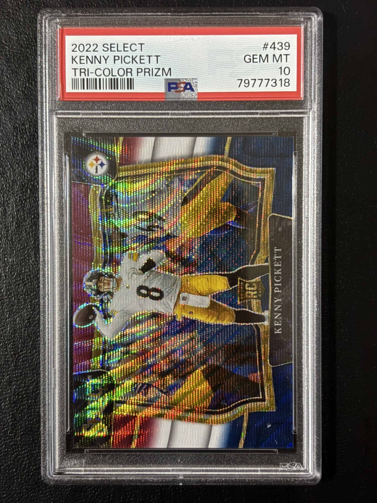 2022 Panini Select Kenny Pickett #439 Tri-Color Prizm #/75 PSA 10 Rookie