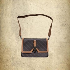 Pierre Cardin Faux Leather Brown And Tan Monogram Print Crossbody Bag 