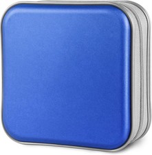 CD Case, 40 Capacity CD/DVD Case Holders Wallet Hard Plastic DVD Disc Blue