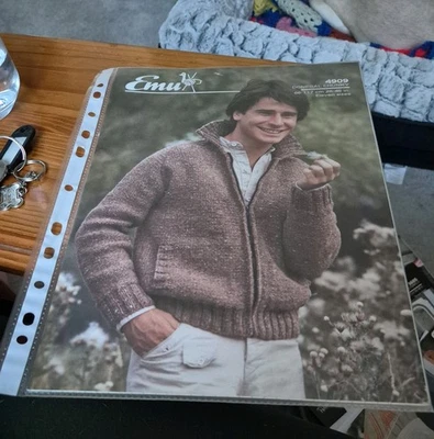 VINTAGE HERREN REISSVERSCHLUSS CARDIGAN EMU STRICKMUSTER 4909 26-46" - Bild 1 von 2