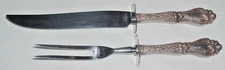 1910 Frank M WHITING STERLING HANDLES CARVING SET *LILY~FLORAL *Stainless BLADES