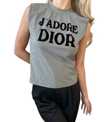 Christian Dior 2002 Vintage J'ADORE Gingham Tank Top #36 Black Nylon Sleeveless