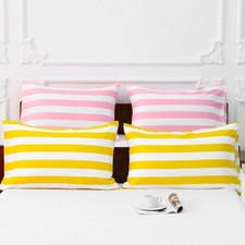 4-Piece Super Soft Microfiber Queen Pillowcase, Striped Bed Pillow Cover