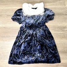 Blue Crushed Velvet Floral Vintage Girls Dress Bonnie Jean