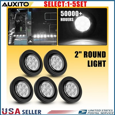 2 Inch Round White 9 LED Side Marker Clearance Lights with Grommet 12V-24V 5-25X
