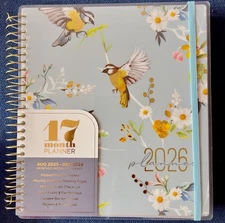 17 Month Planner BIRDS Aug 2025 - Dec 2026 Weekly Planning Note Page Gift