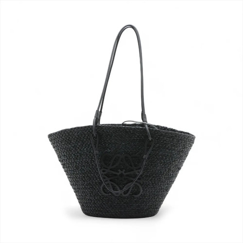 Loewe Anagram Basket Raffia Straw bag Black