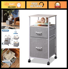 2 Drawer Mobile File Cabinet - Rolling Printer Stand with Open Storage Shelf, A4