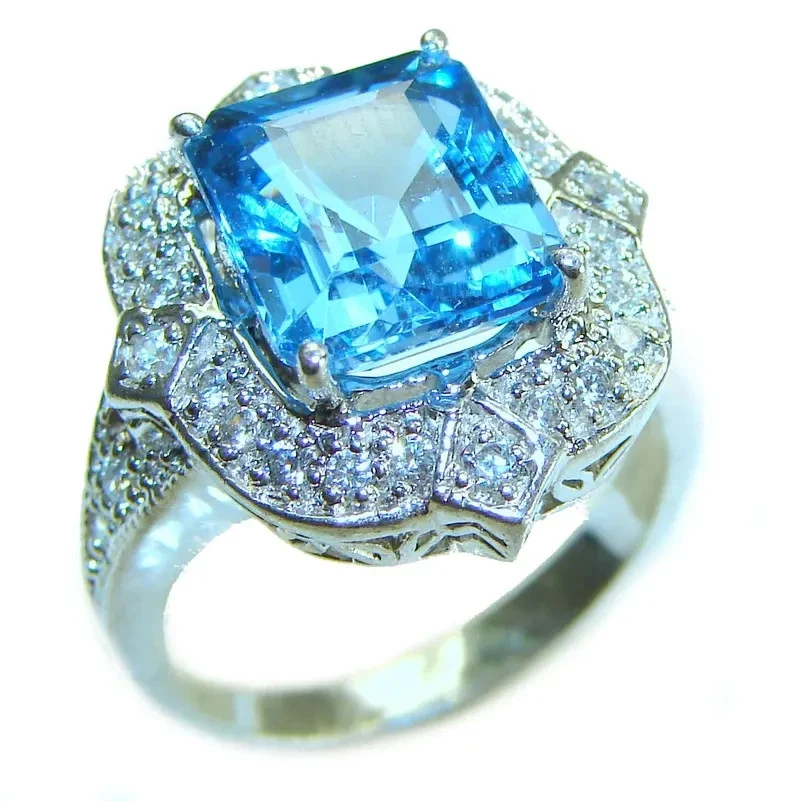 5.50Ct Emerald Cut Certified Natural Topaz & Diamond Real 18k White Gold Ring - Image 2 of 4