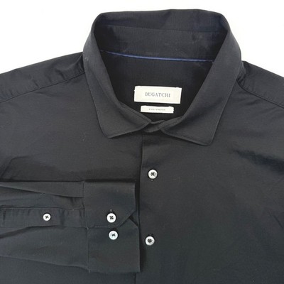 Bugatchi Button Down Men XXL Black 8-Way Stretch Long Sleeve Solid Shirt