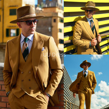 3 Pcs Men's Suits Wide Peak Lapel Prom Tuxedos Formal Business Blazers Pant Vest