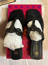EUC Tory Burch Tiny Miller Leather Thong Sandal Black Size 9 w/ box