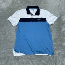 Calvin Klein Mens Quick Dry Polo Shirt White/Blue Medium Size Stylish a0881