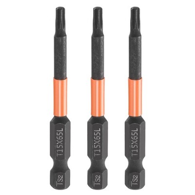 3 Stück T15 Torx-Schraubendreher-Bit 2,56'' (65mm) lang Magnetisch S2-Stahl