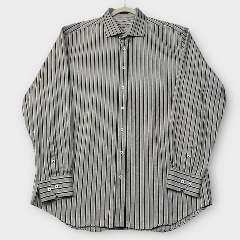 Camisa Bugatchi Para Hombres XL Calce Clásico Manga Larga Negro Gris Vestido a Rayas Informal Foto 2 de 4