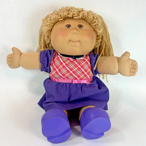 Cabbage Patch Kids Doll 2004 Play Along Blonde Yarn Hair Brown Eyes Purple Outfi