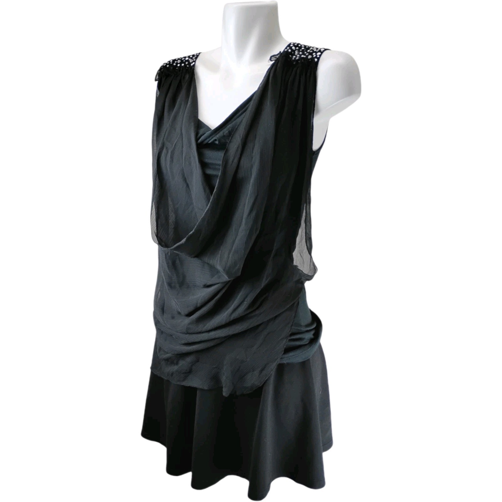 Steve Madden Party Tank Top Women S Black Sheer Rhinestone Going Out Wide Strap