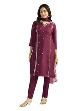 VASTRAMAY Women's Wine Kurta Set, Silk Blend Embroidered Sequined Kurta Pant ...