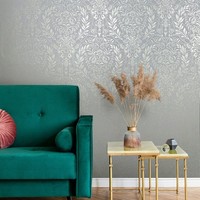 Vliestapete Ornamente Floral Leinenoptik Blau Grau Metallic 82509 (4,41€/1Stk)