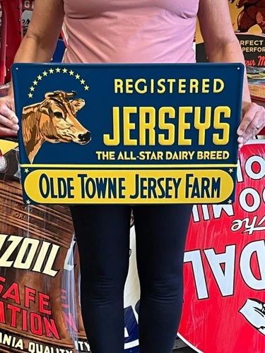 Vintage Anitque Old Style Metal Sign Jerseys Cows 14x20 Made in USA