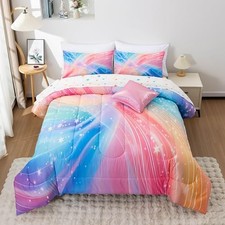 Super Soft 6 Pieces Gradient Star Ring Comforter Set, Colorful Full Blue Pink