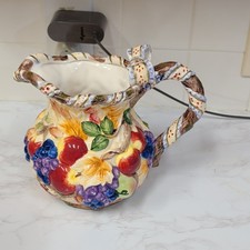 Multicolor Ceramic Fruit Pattern Pitcher with Handle, Glossy Finish Decorative