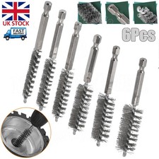 6 X Stainless Steel Wire Brush Drill Attachment Bore Rust Pipe Cleaner Set 1/4"