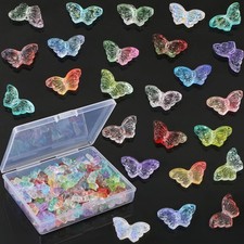 120 Pcs Glass Butterfly Beads for Jewelry Making, Crystal Butterfly Bracelets B