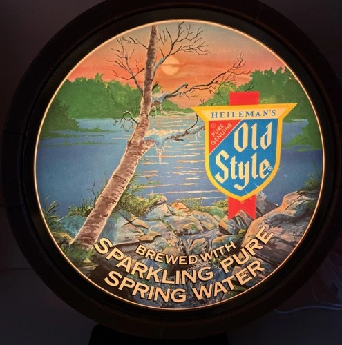 Vintage 1983 Old Style 16" Round Beer Barrel Lighted Wall Hanging Sign