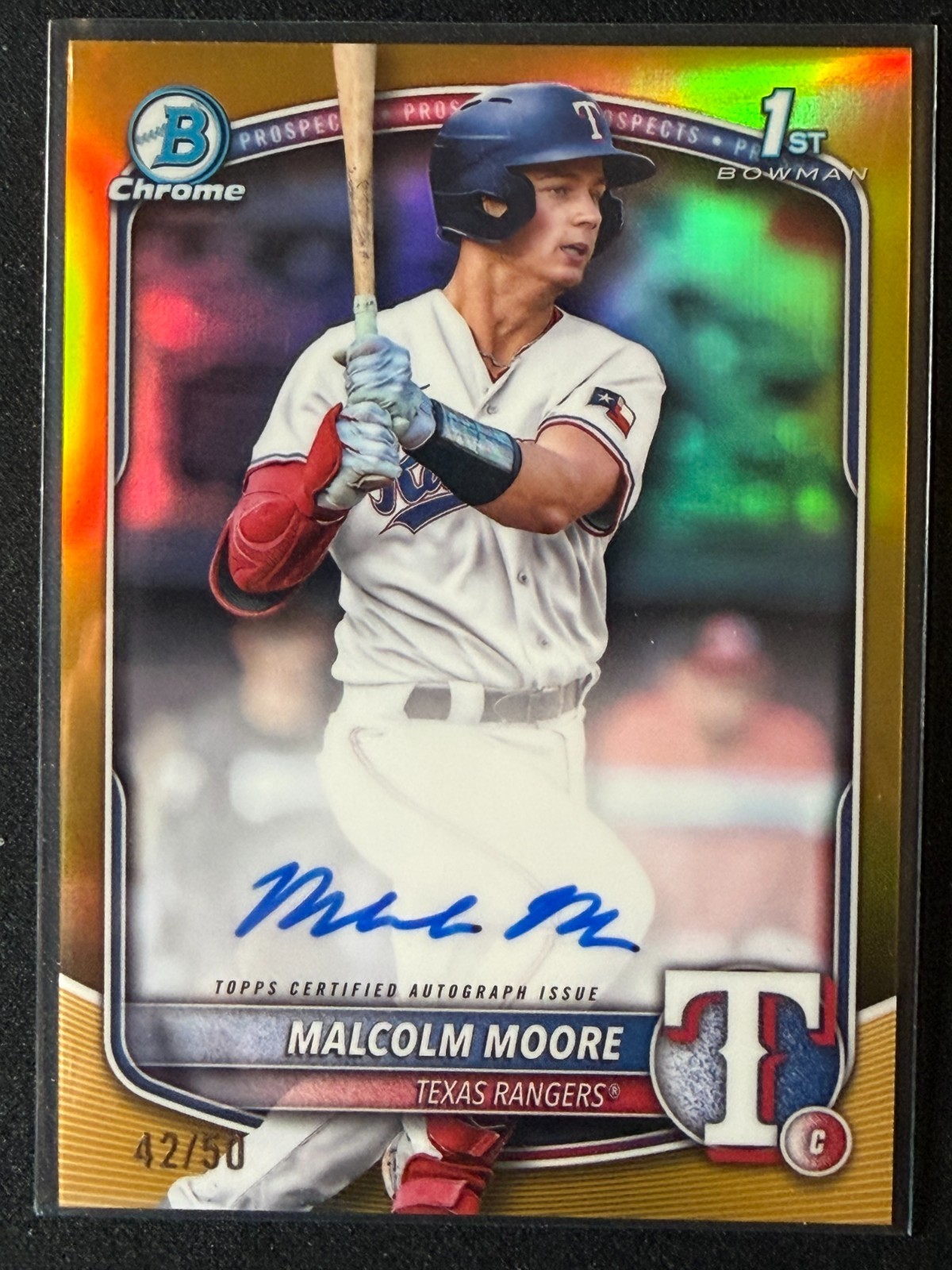 2025 Bowman Chrome 1st Malcolm Moore True Gold Refractor Auto /50