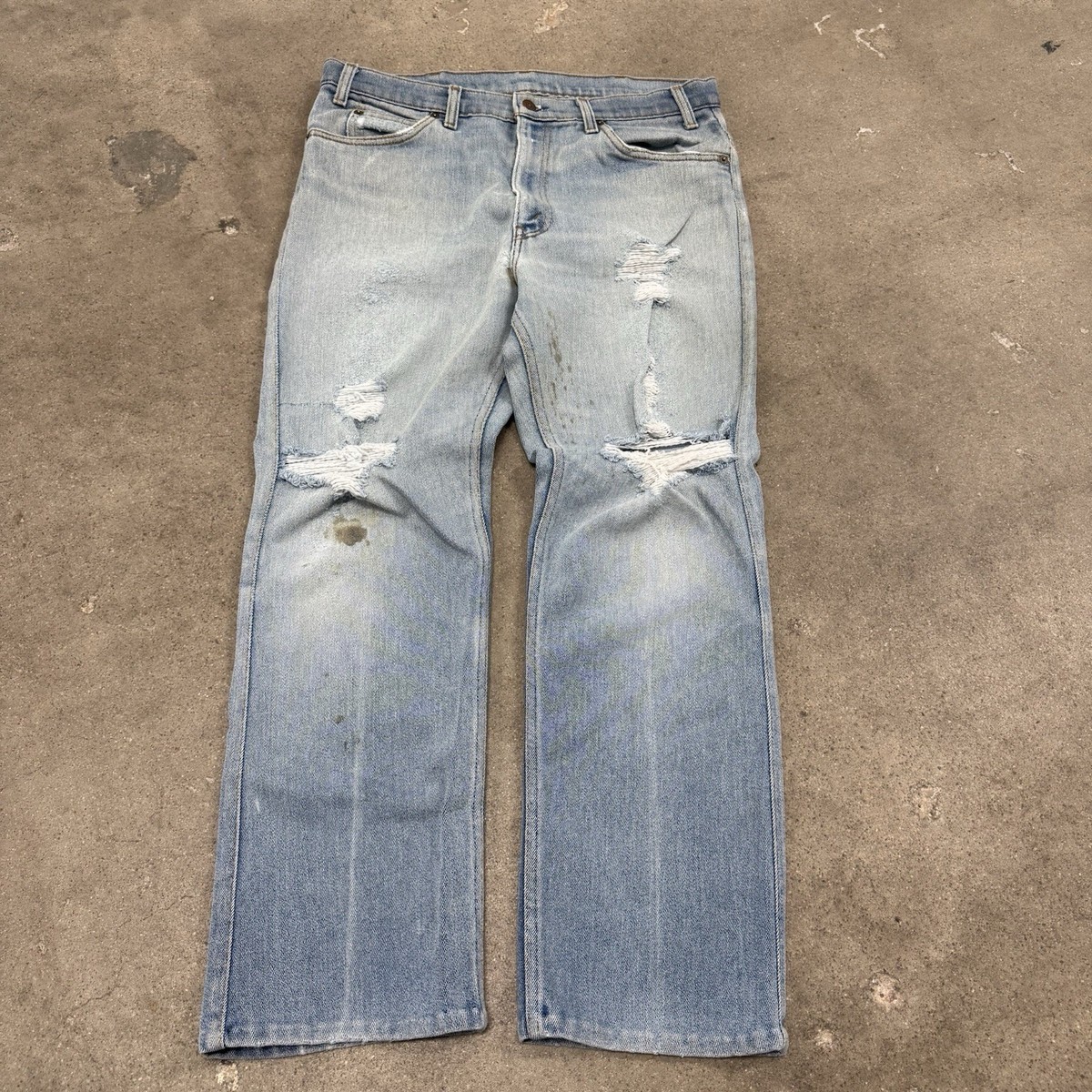 VINTAGE 70s LEVIS 517 BROWN TAB BOOTCUT DISTRESSED JEANS USA 34.5 