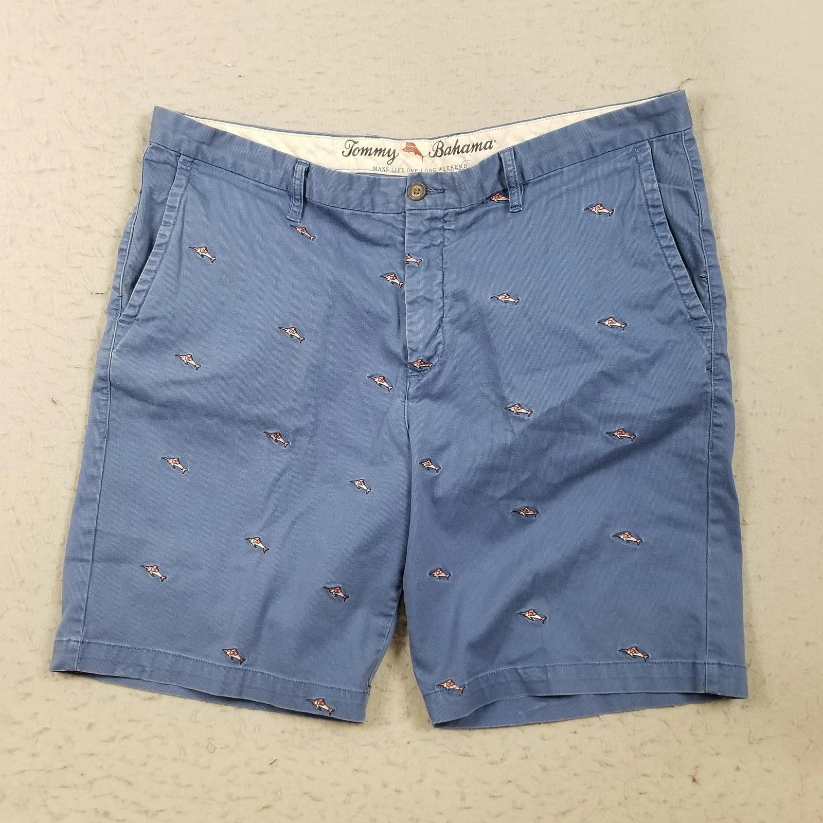 Tommy Bahama Shorts Mens 40 Blue Chino Flat Front Embroidered Marlin Casual