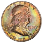 1958-D Franklin Silver Half Dollar PCGS MS-65 FBL Toned End Roll Album Toning