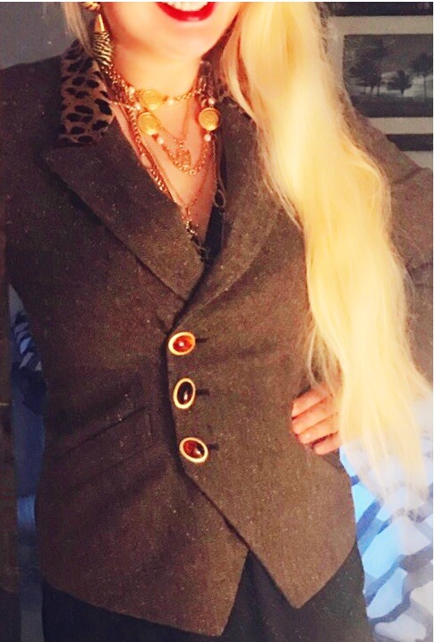 Vintage Christian Dior Wool Blazer Jacket With Leopard Collar