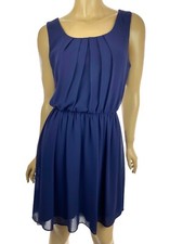 IZ Byer Size M Navy Blue Blouson Dress Sleeveless Stretch Waist Pleated Front