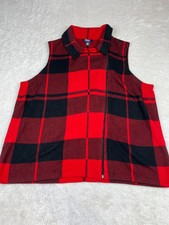 Chaps Waistcoat Womens Black Red Size 2xl Check Full Zip Sleeveless Collared