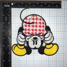 VINTAGE PEEKABOO MICKEY MOUSE DISNEY CARTOON 6.5" IRON ON PATCH RED HOUNDSTOOTH