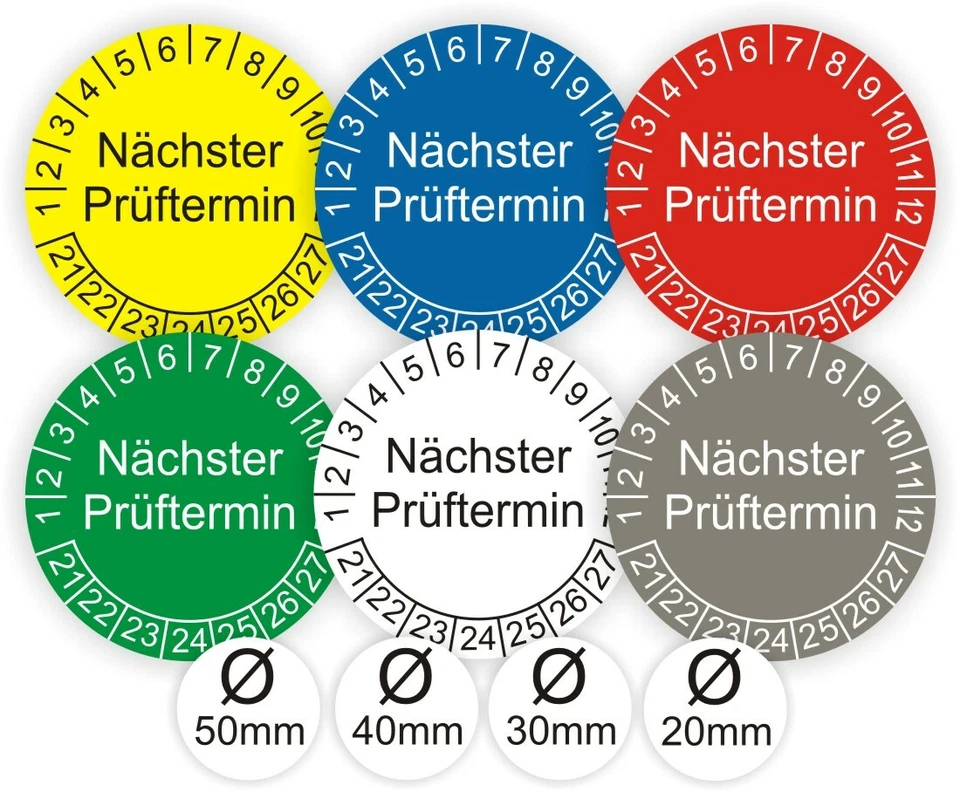LABELMASTER_DE Prüfplaketten Nächster Prüftermin UVV DGUV Ø:20mm-50mm UV-RESISTENT-KRATZFESTa20