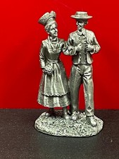 Ancienne Sculpture Figurine Couple Traditionnelle En Étain Pewter Nem 97 mm