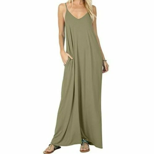 Cotton V-Neck Sleeveless Maxi Dresses for Women